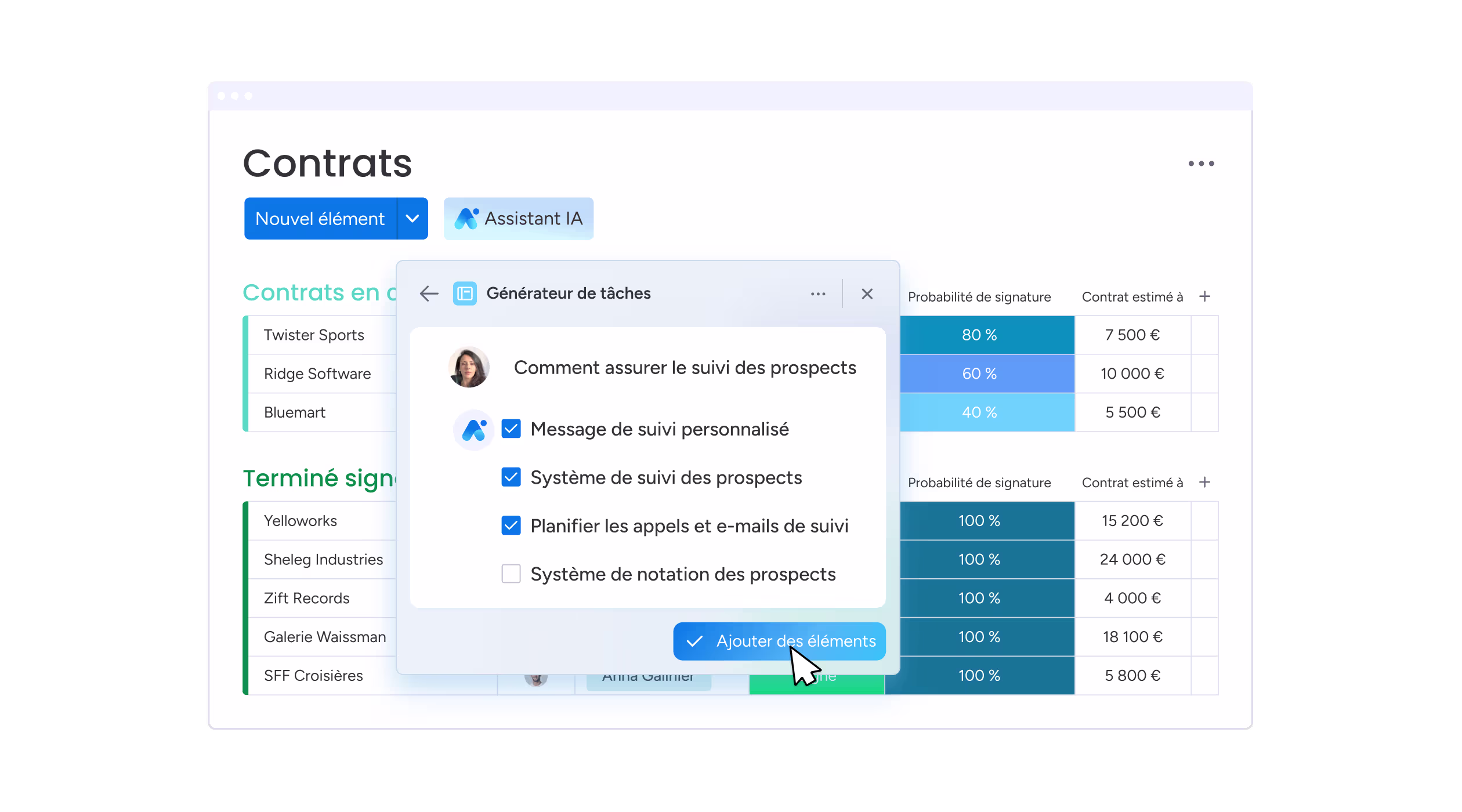 Interface de monday CRM
