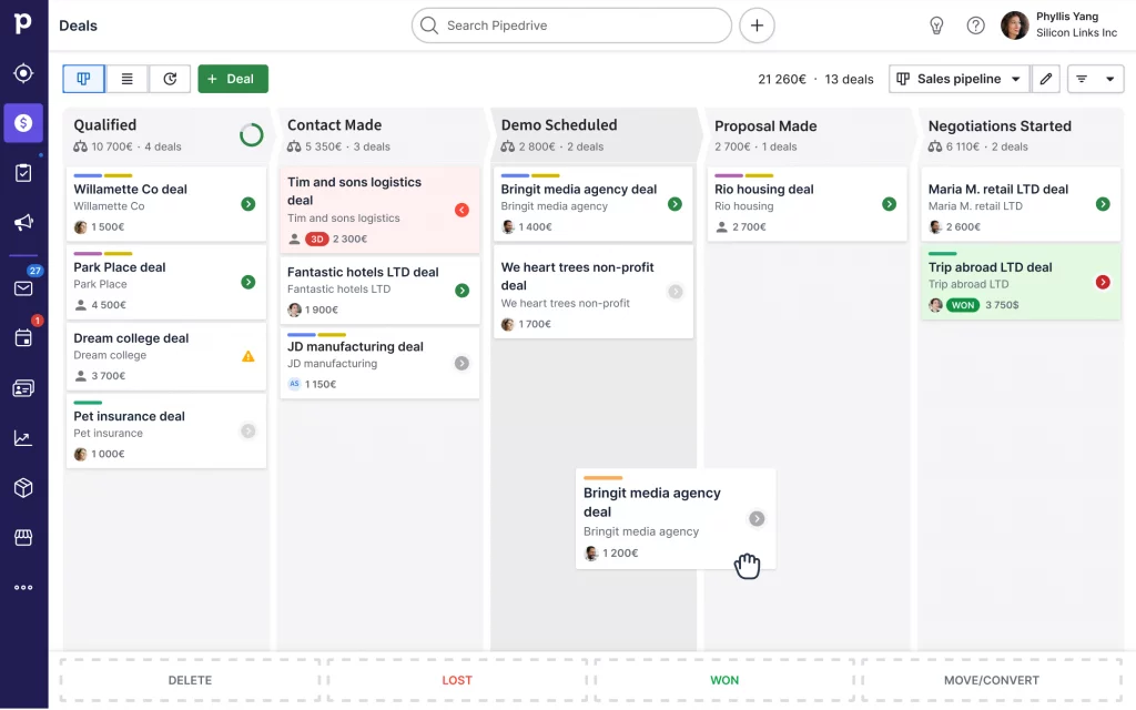 Interface de Pipedrive