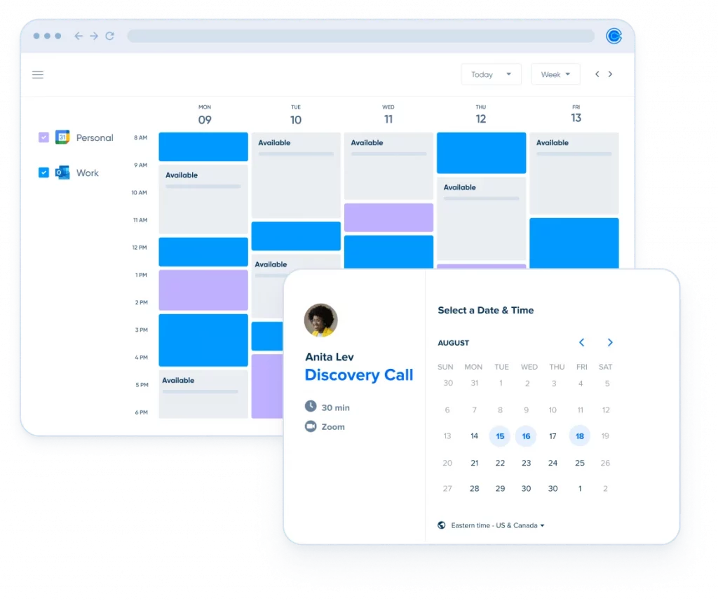 Interface de Calendly