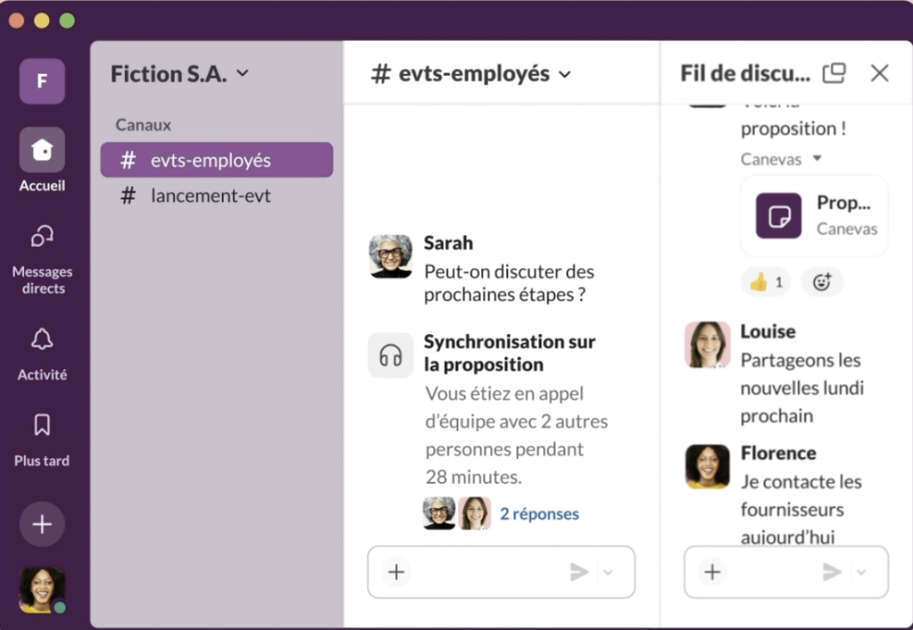 Interface de Slack