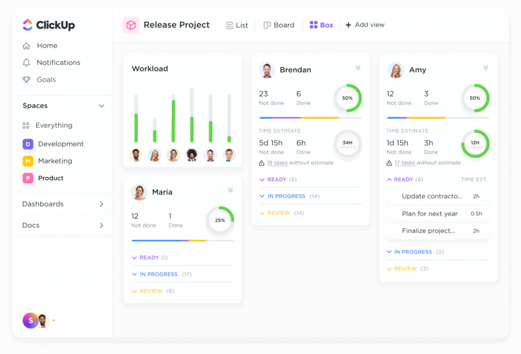 Interface de ClickUp