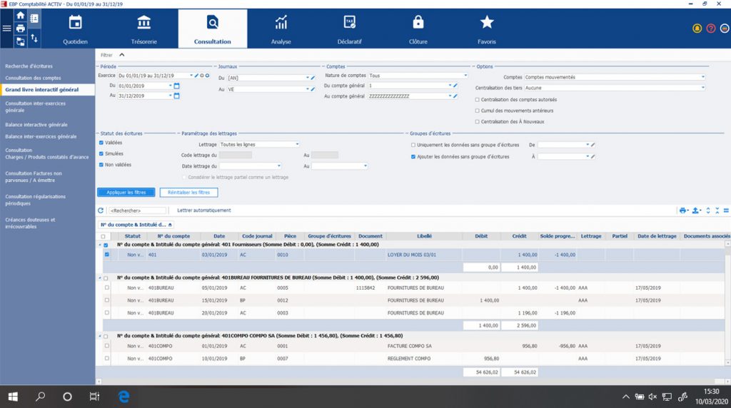 Interface de EBP Comptabilité