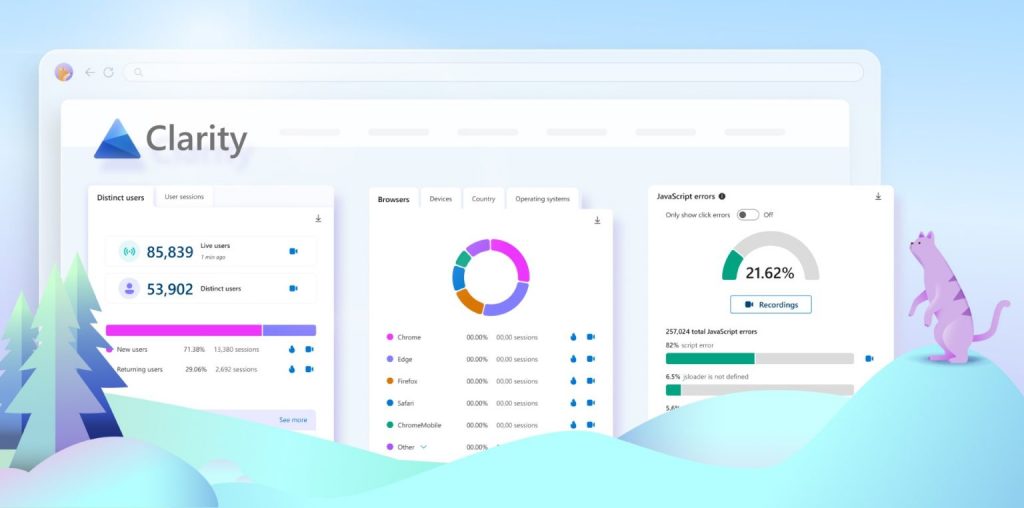 Interface de Microsoft Clarity