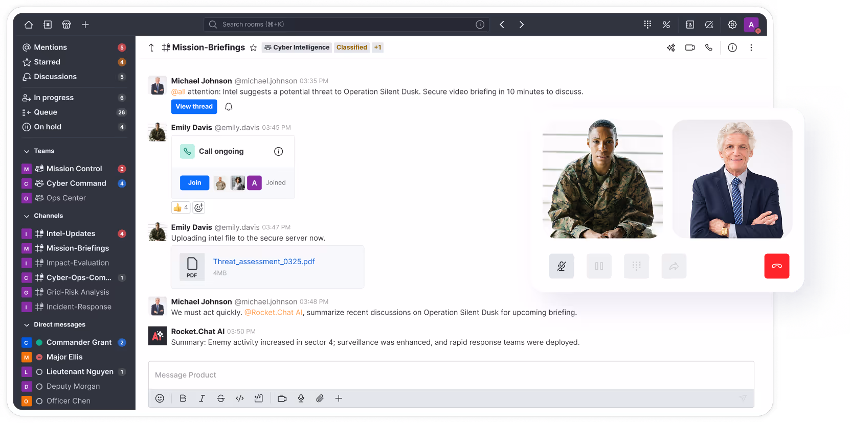 Interface de Rocket.Chat