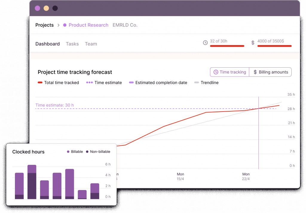 Interface de Toggl Track