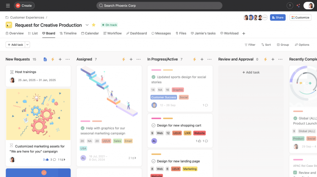 Interface de Asana
