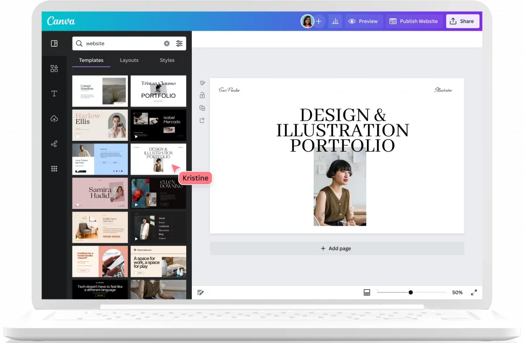 Interface de Canva