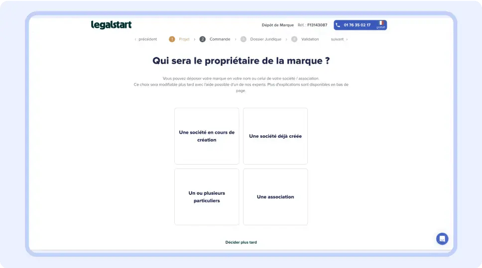 Interface de Legalstart