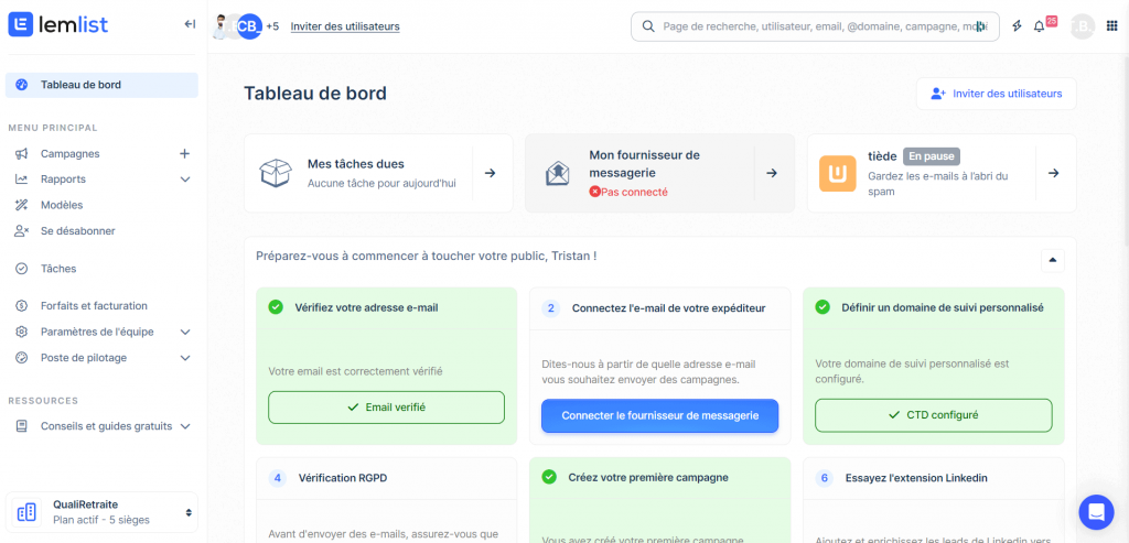 Interface de Lemlist