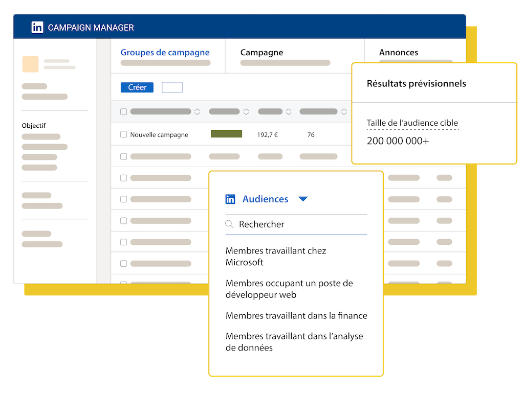 Interface de LinkedIn Ads