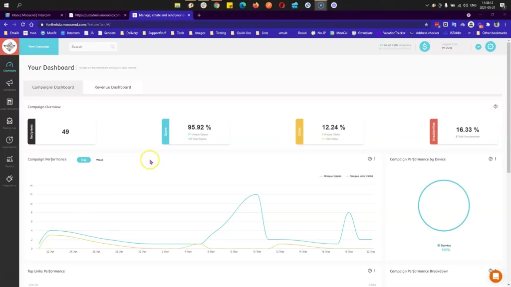 Interface de Moosend