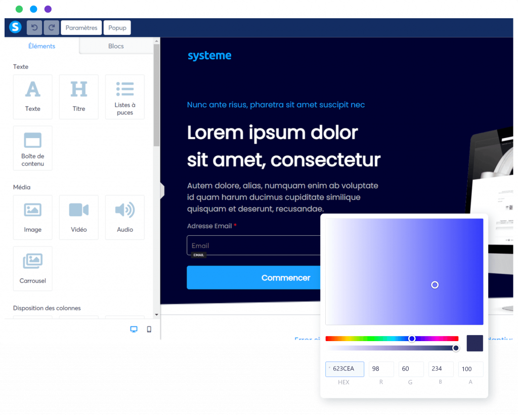 Interface de Systeme.io