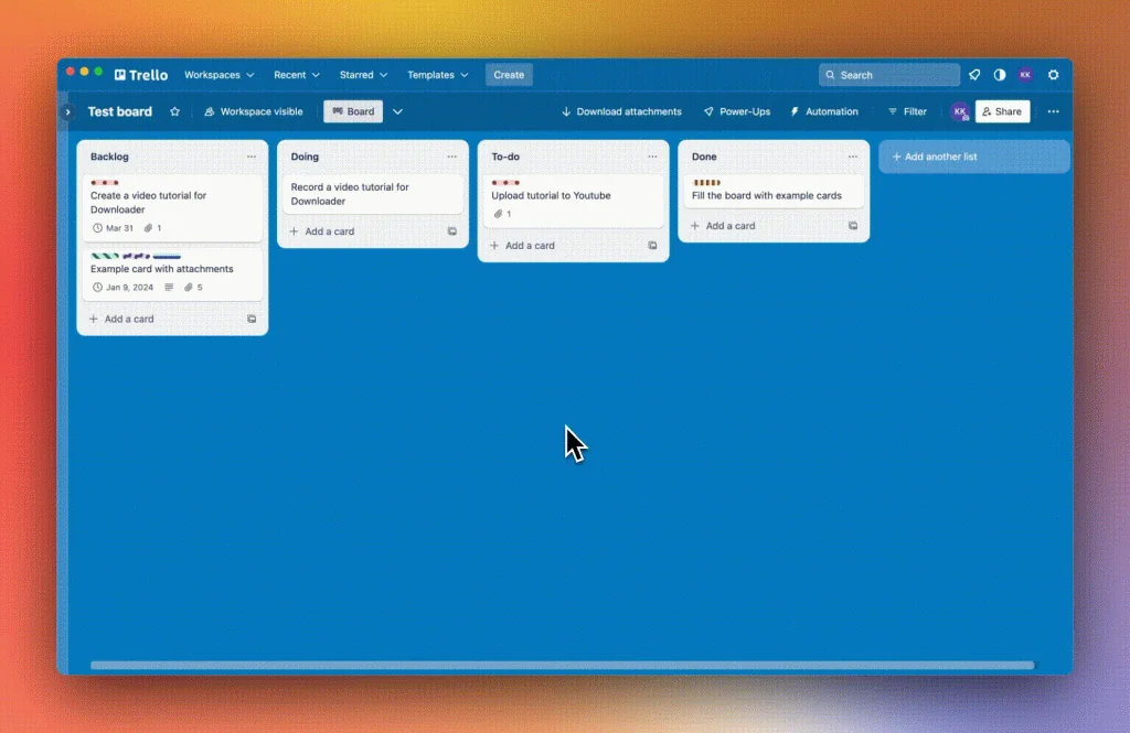 Interface de Trello