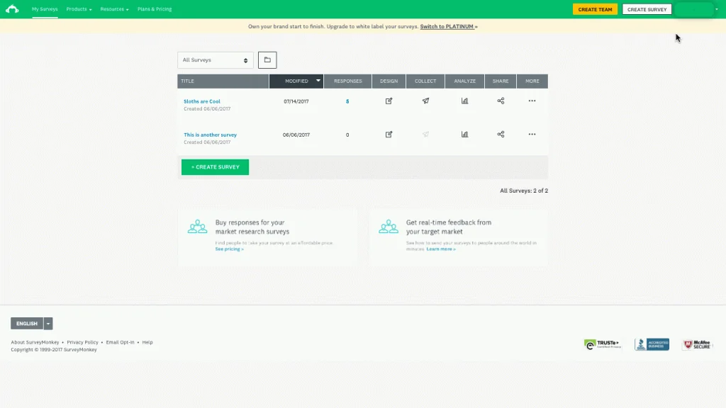 Interface de SurveyMonkey
