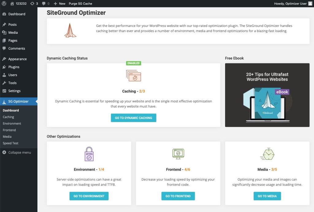 Interface de SiteGround
