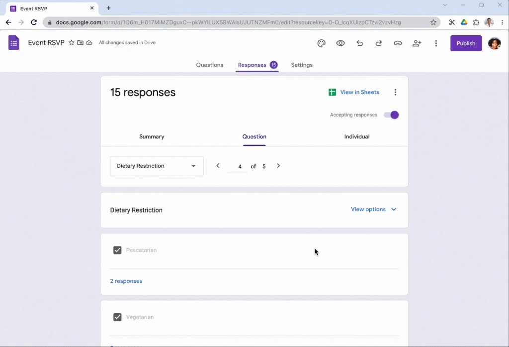 Interface de Google Forms