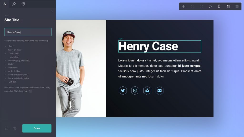 Interface de Carrd