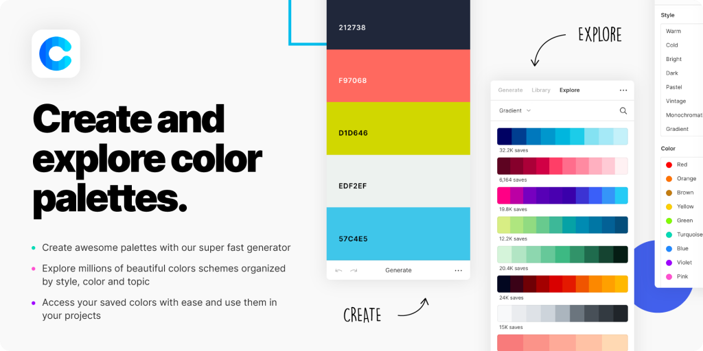 Interface de Coolors
