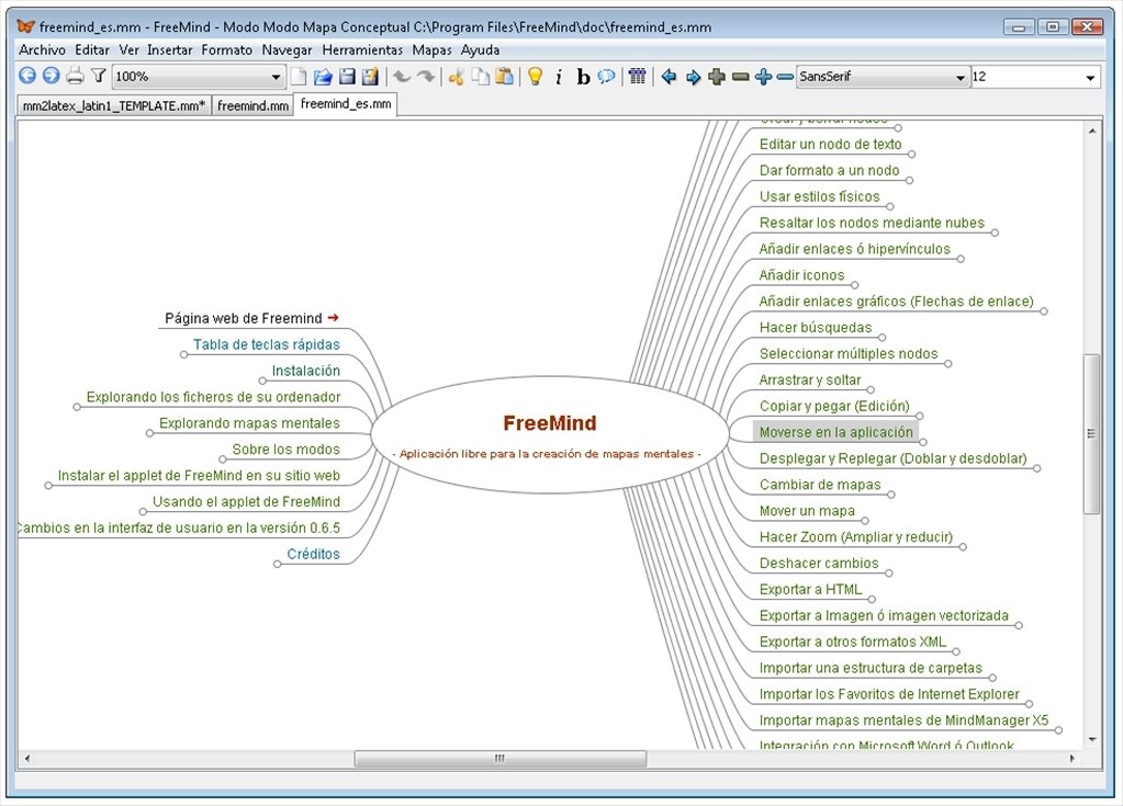 Interface de FreeMind