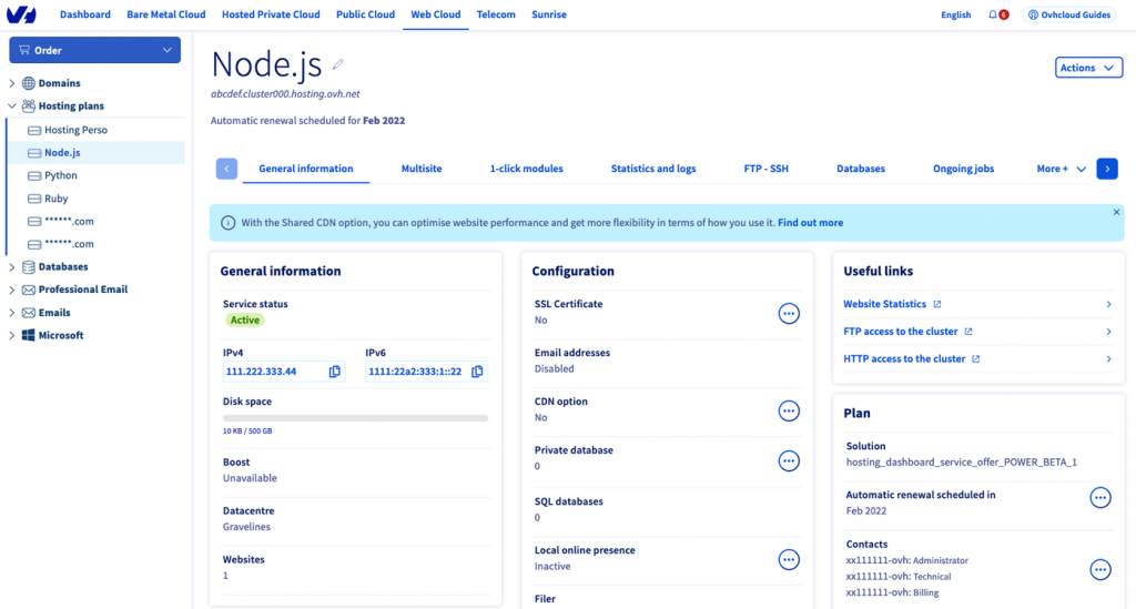 Interface de OVH