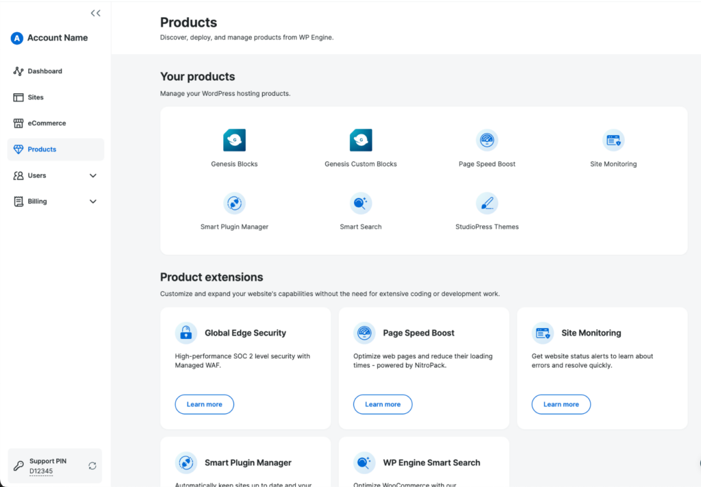 Interface de Wp Engine