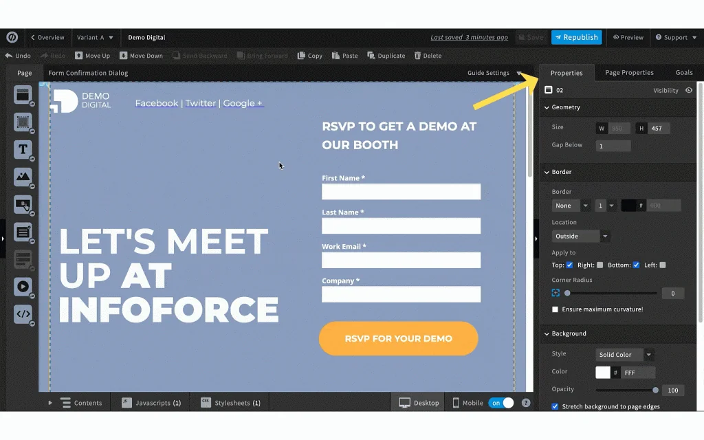 Interface de Unbounce