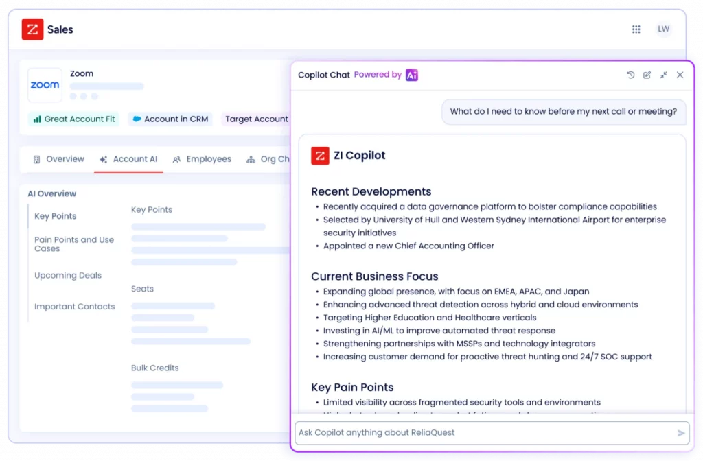 Interface de ZoomInfo