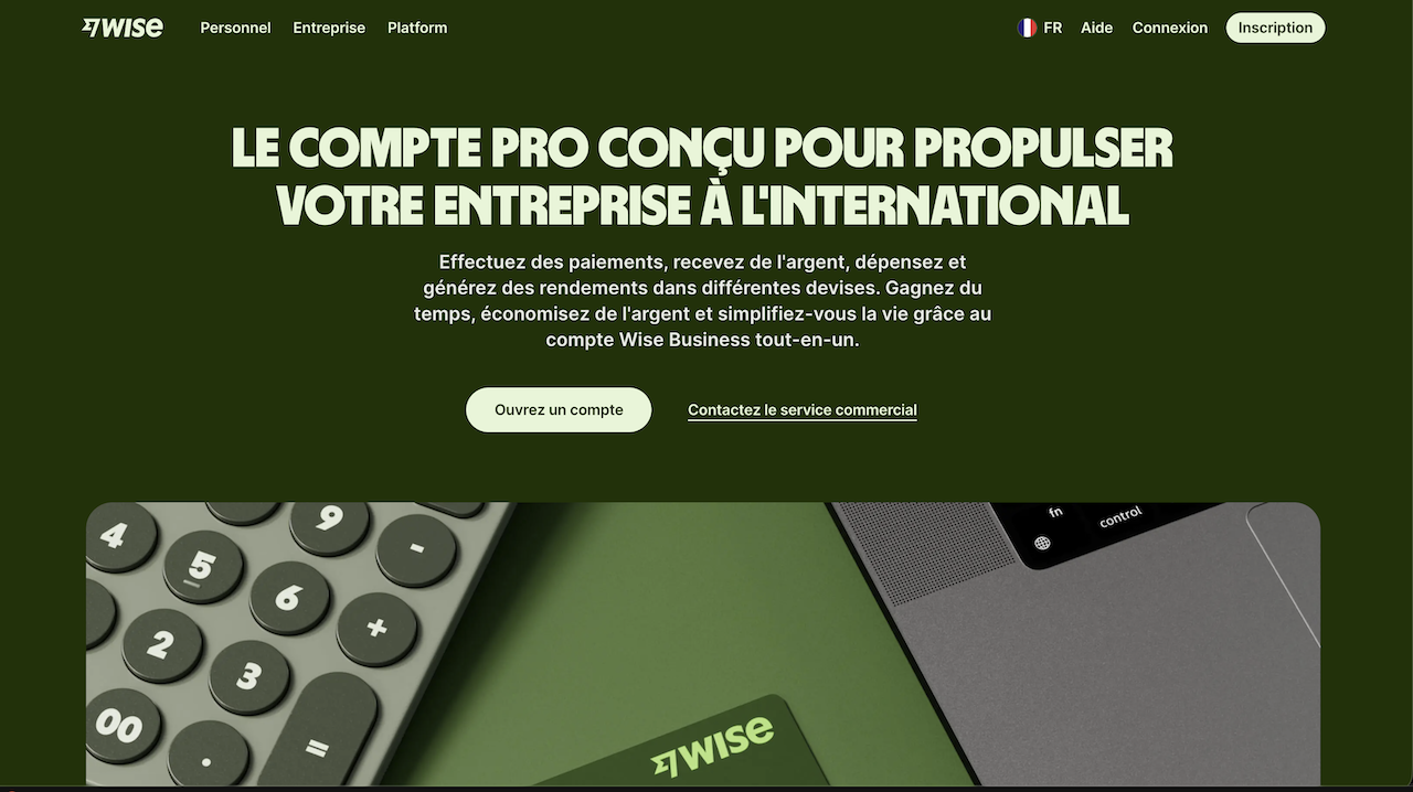 Interface de Wise Business